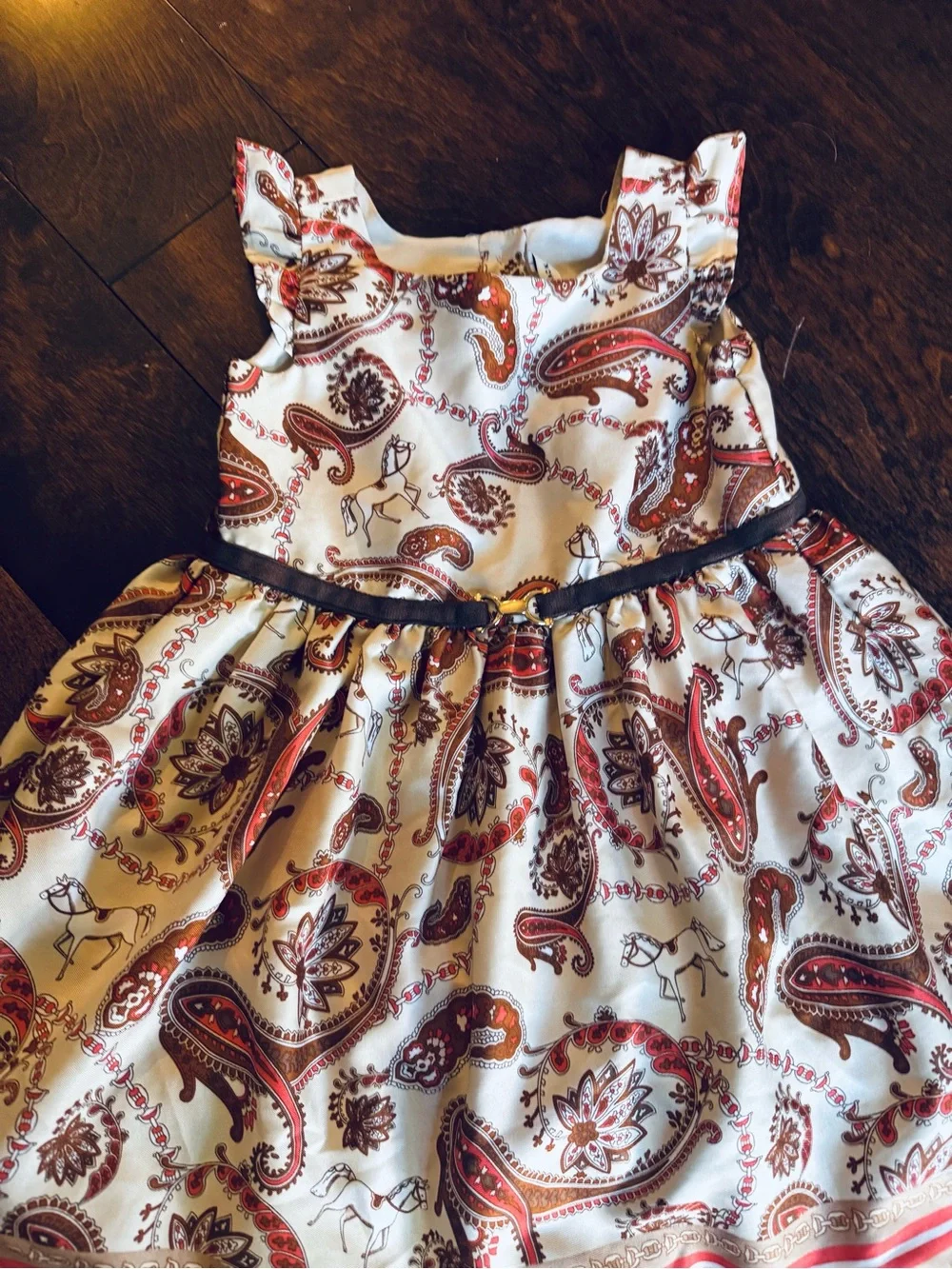 Janie and Jack White Paisley Cotton Dress with Rust and Brown Accents